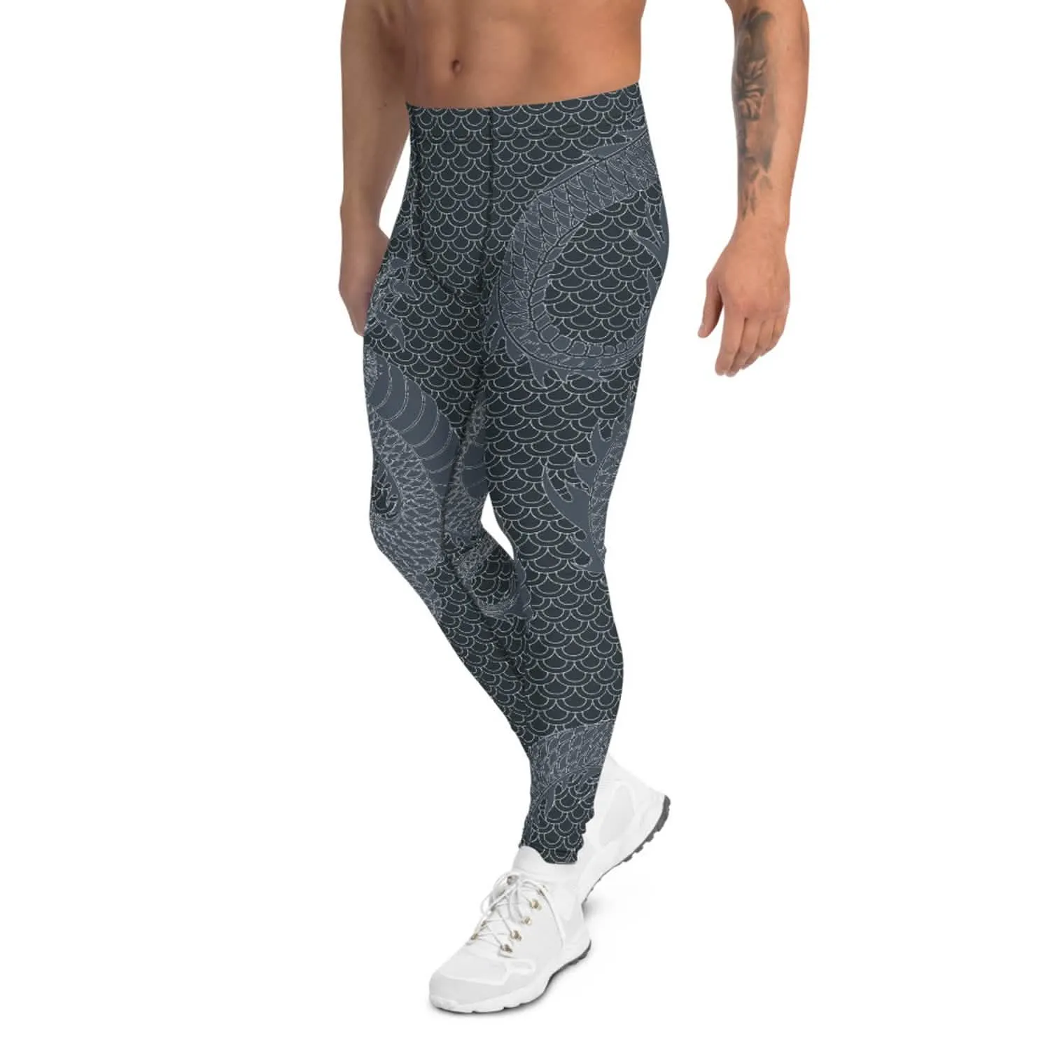 Men's Gunmetal Gray Dragon Print Performance Leggings