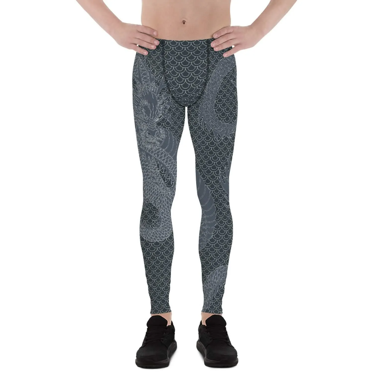 Men's Gunmetal Gray Dragon Print Performance Leggings