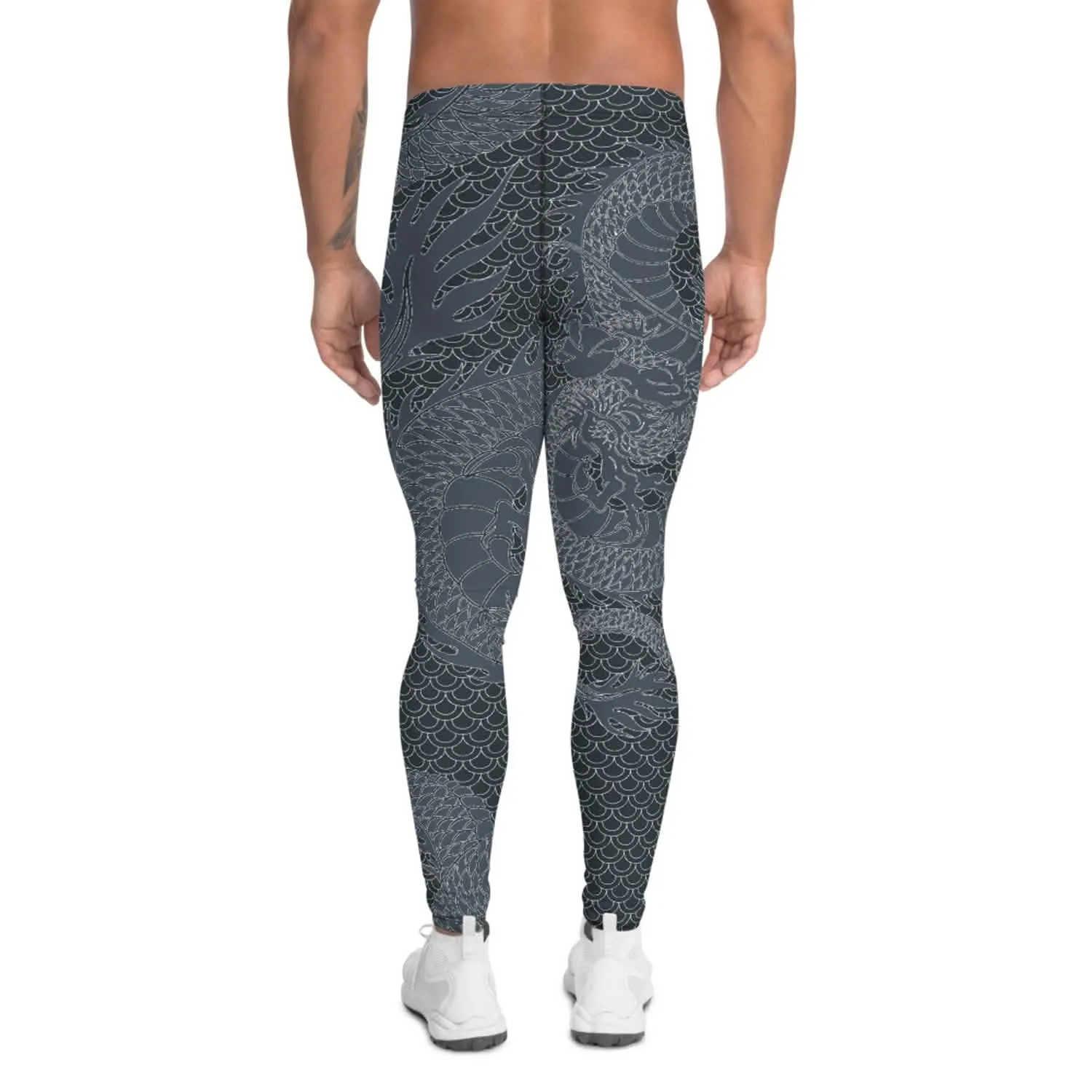 Men's Gunmetal Gray Dragon Print Performance Leggings