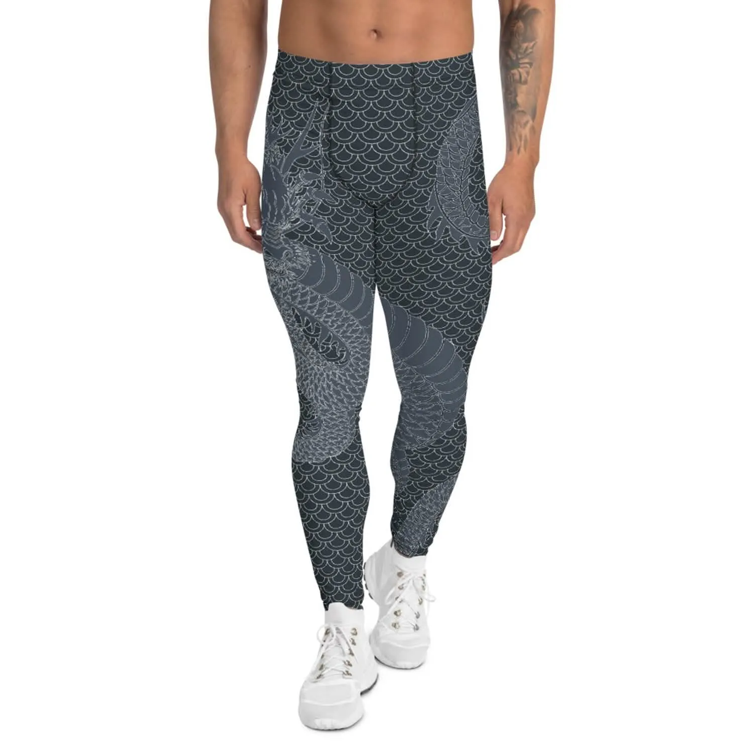 Men's Gunmetal Gray Dragon Print Performance Leggings