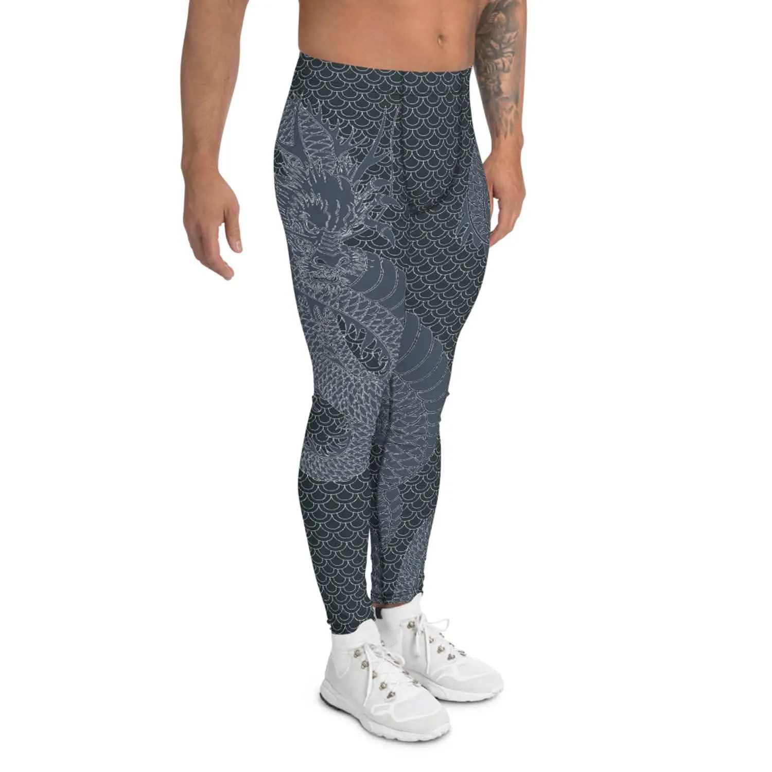 Men's Gunmetal Gray Dragon Print Performance Leggings