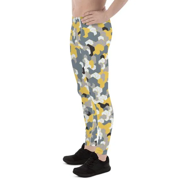 Mens Leggings - Yellow Sports Camo Leggings