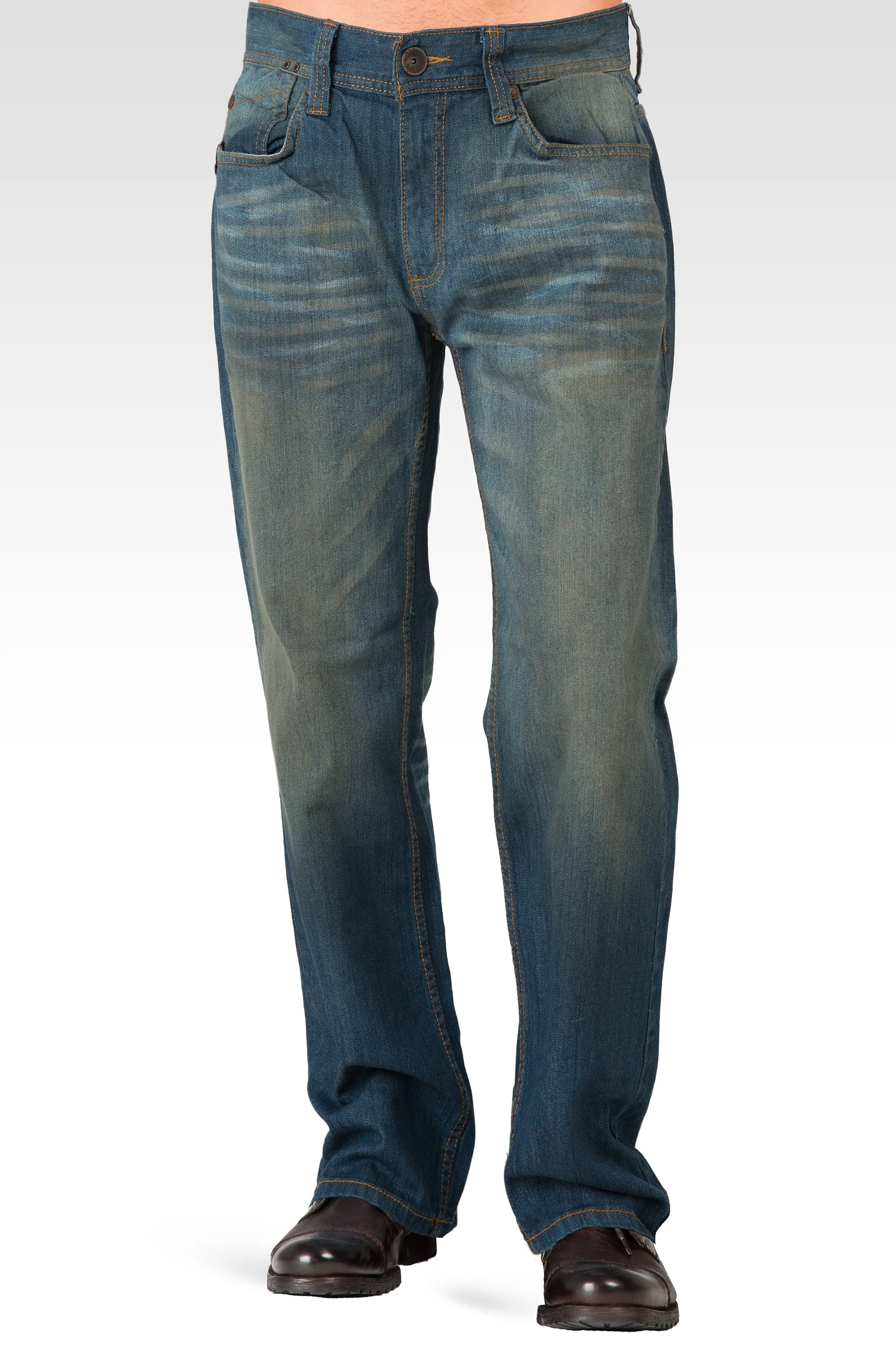 Men's Midrise Relaxed Bootcut Medium Blue Premium Vintage Wash Jeans