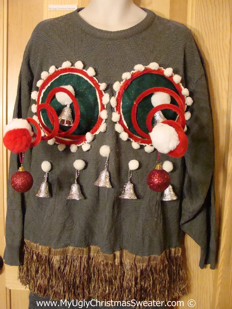 Mens Naughty Tacky 3D Ugly Christmas Sweater Springy Funny Fringe (r15)