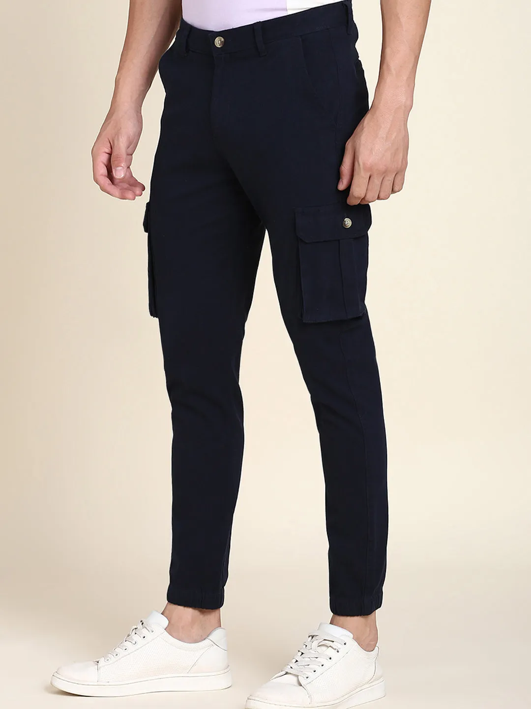 Men's Navy Solid Cargo Jogger