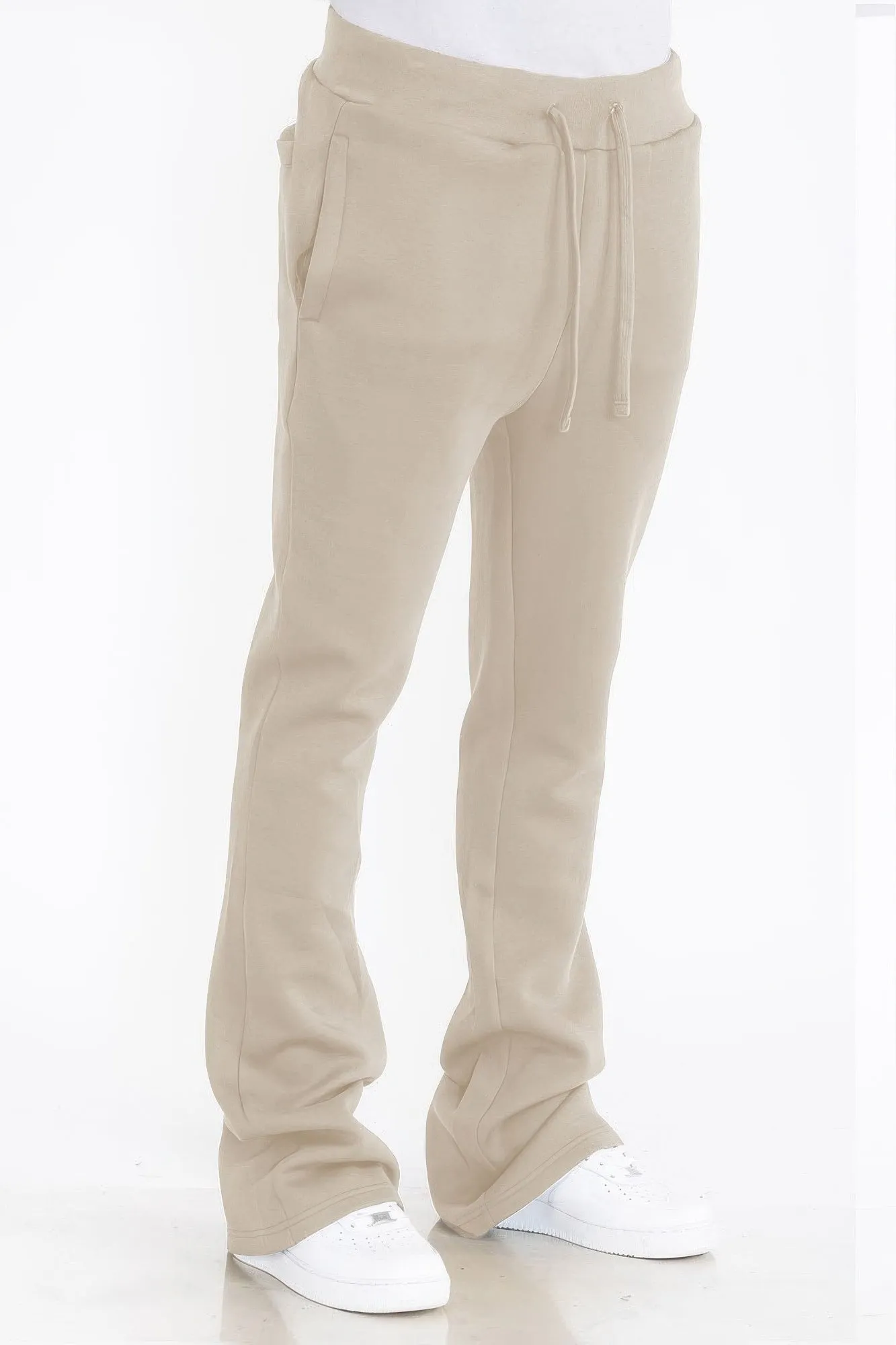 Mens Solid Fleece Flare Stacked Pants