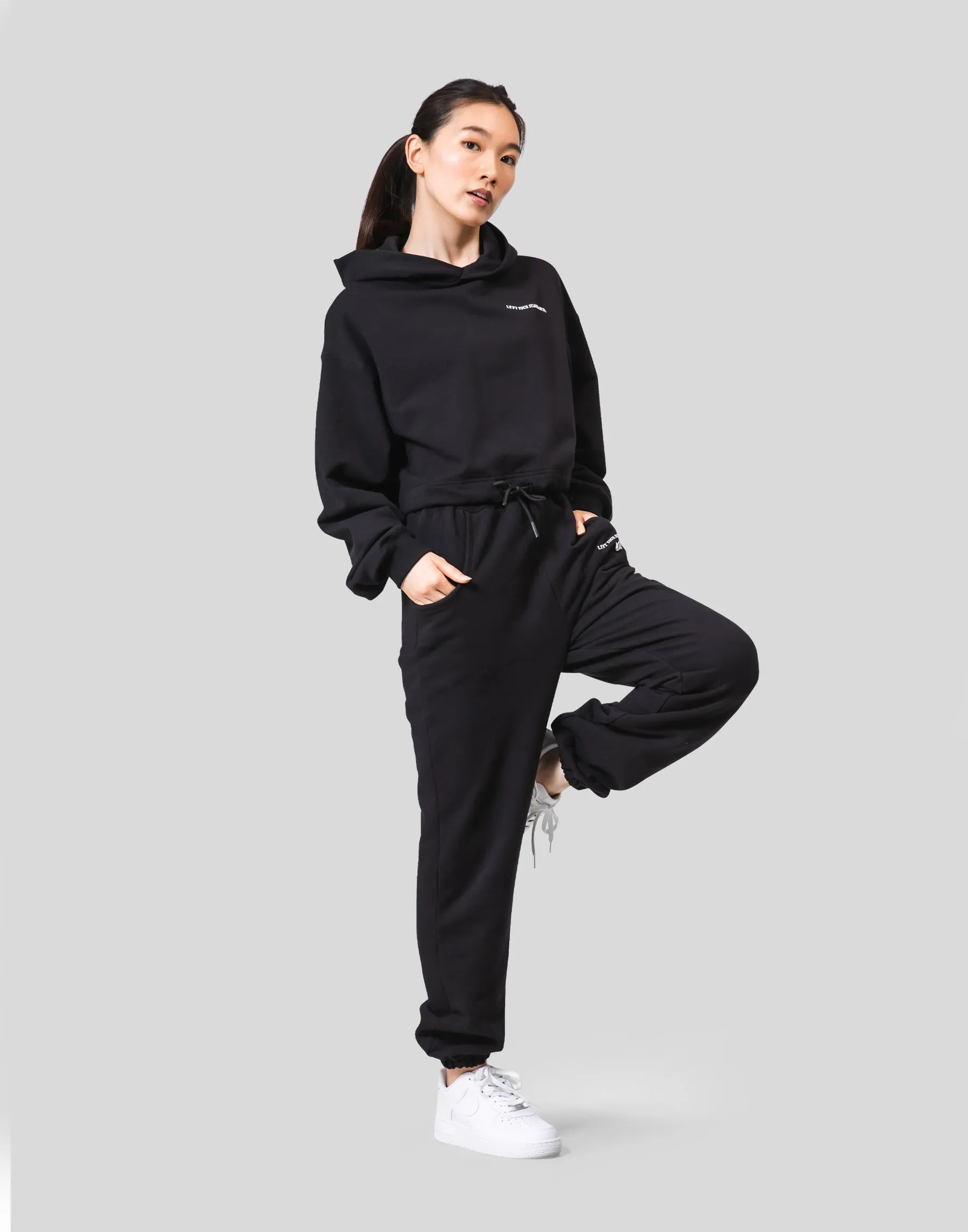 Message Ring Cropped Hoodie - Black