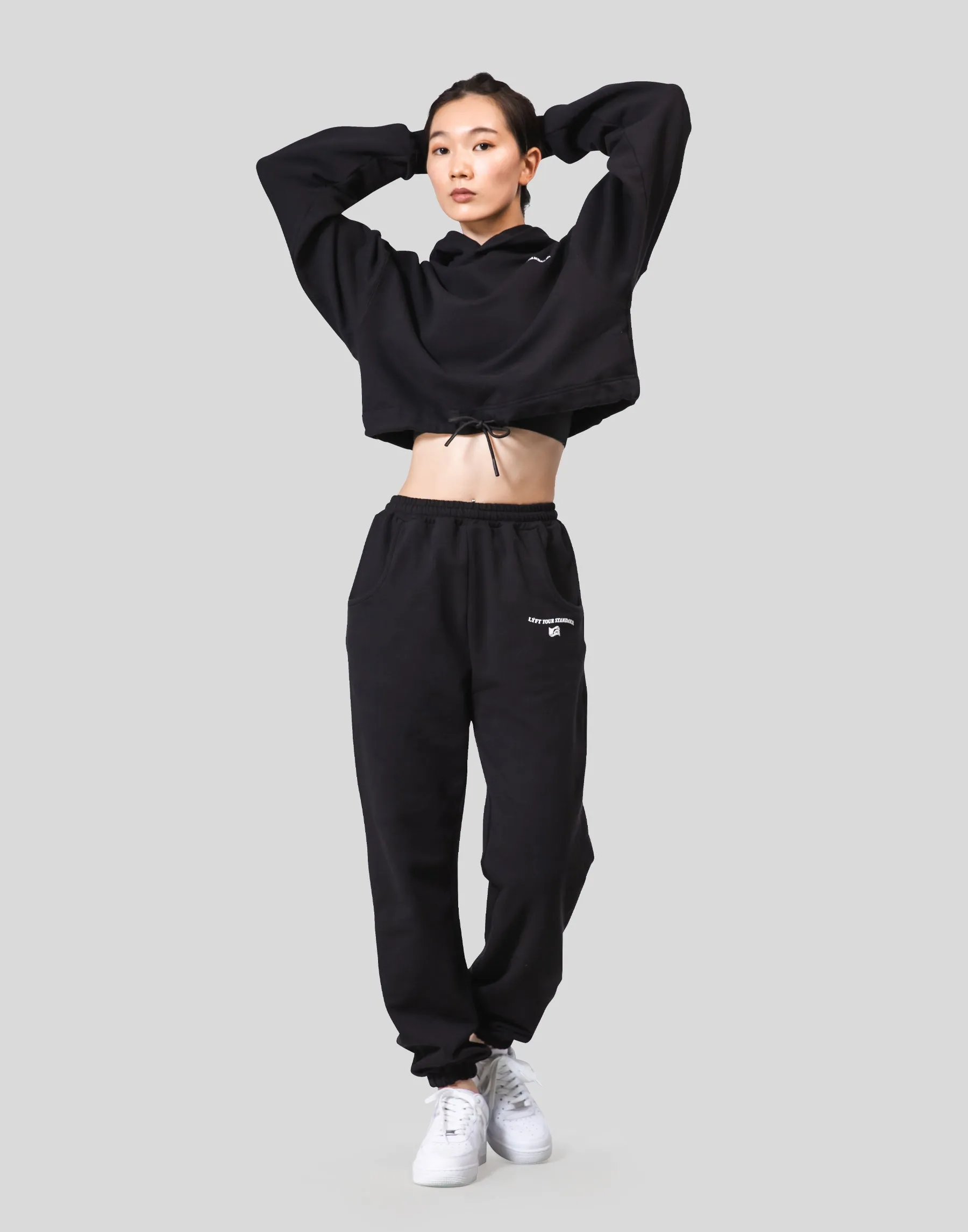 Message Ring Cropped Hoodie - Black