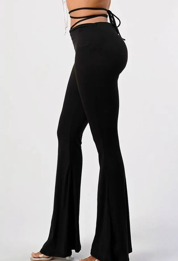 Mid rise flare pants with wrap around string