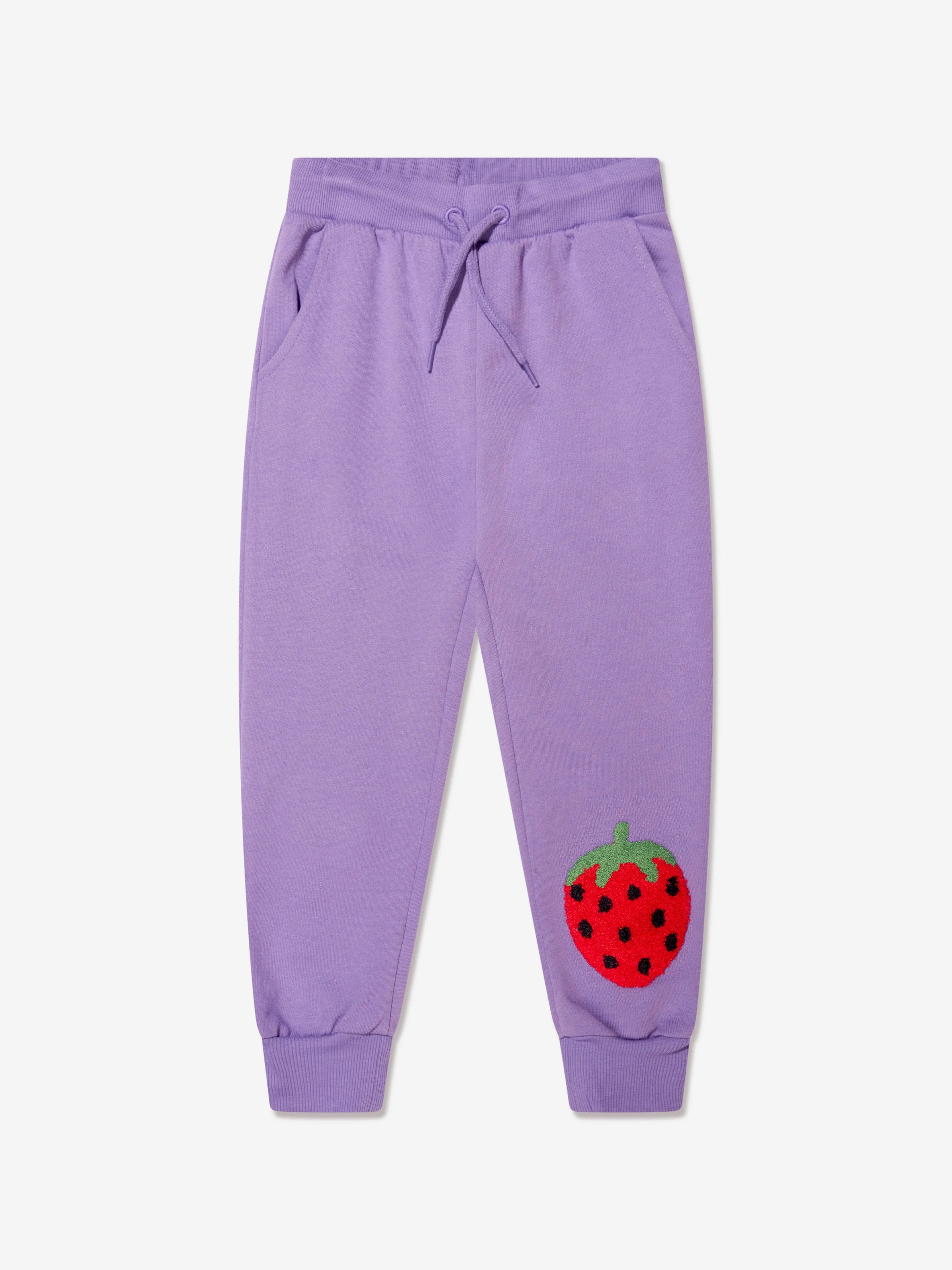 Mini Rodini Girls Organic Cotton Embroidered Strawberry Joggers In Lilac