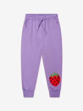 Mini Rodini Girls Organic Cotton Embroidered Strawberry Joggers In Lilac