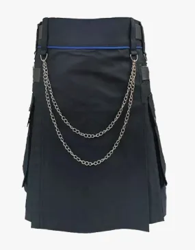 Modern Utility Kilt in Black with Chains by Lautremont