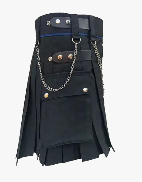 Modern Utility Kilt in Black with Chains by Lautremont