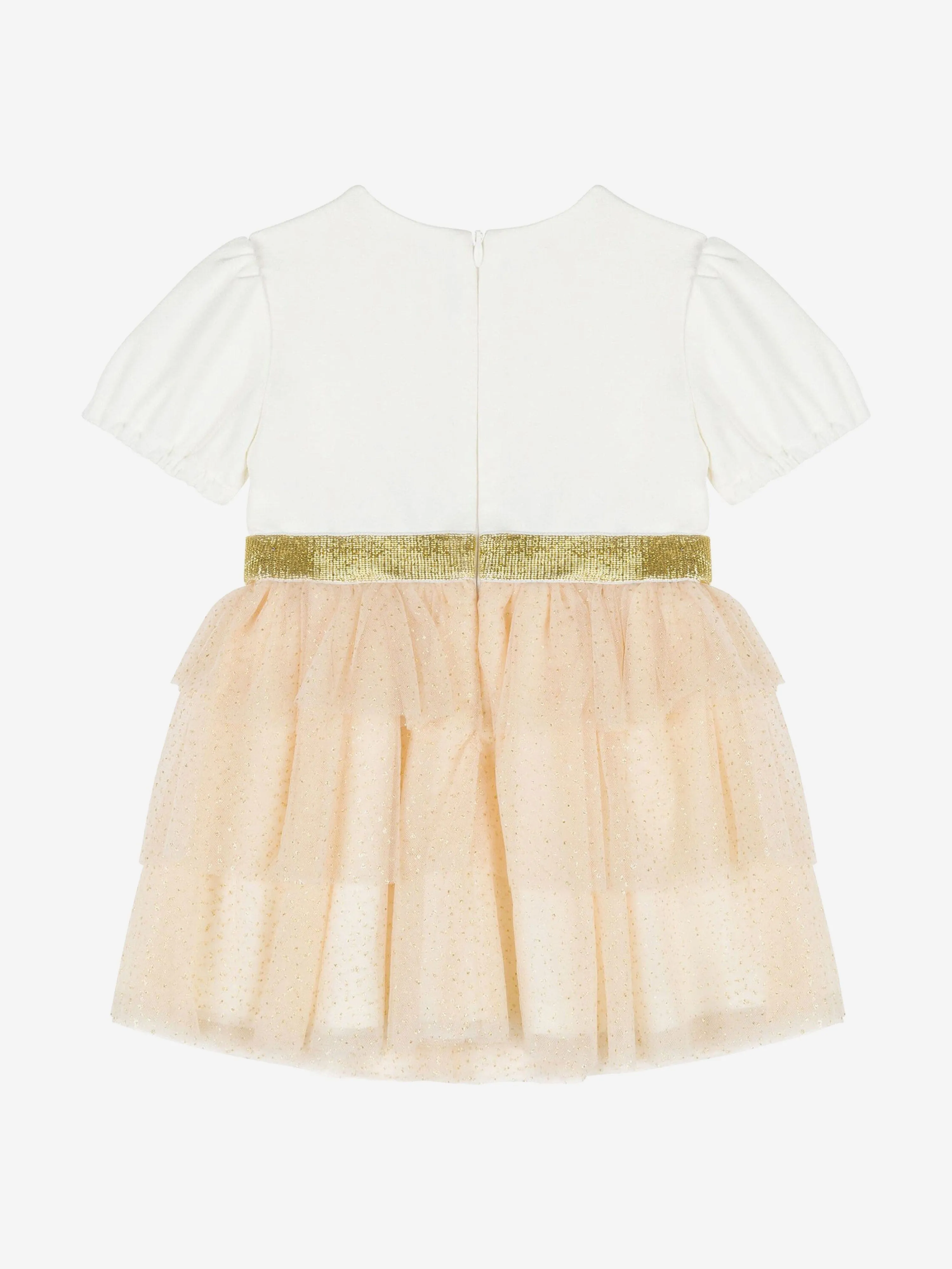 Moschino Baby Girls Bear Logo Ruffle Dress in Ivory