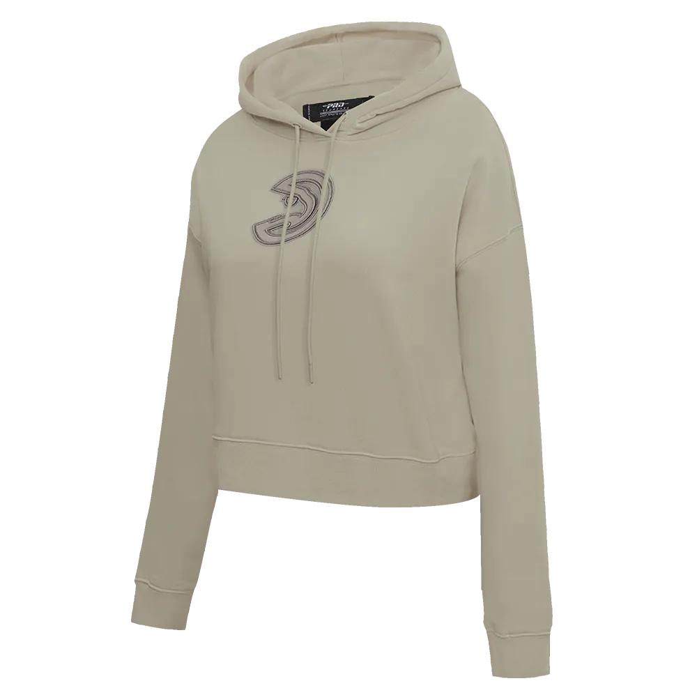 NBA ATLANTA HAWKS NEUTRAL WOMEN'S CROPPED PO HOODIE (TAUPE)