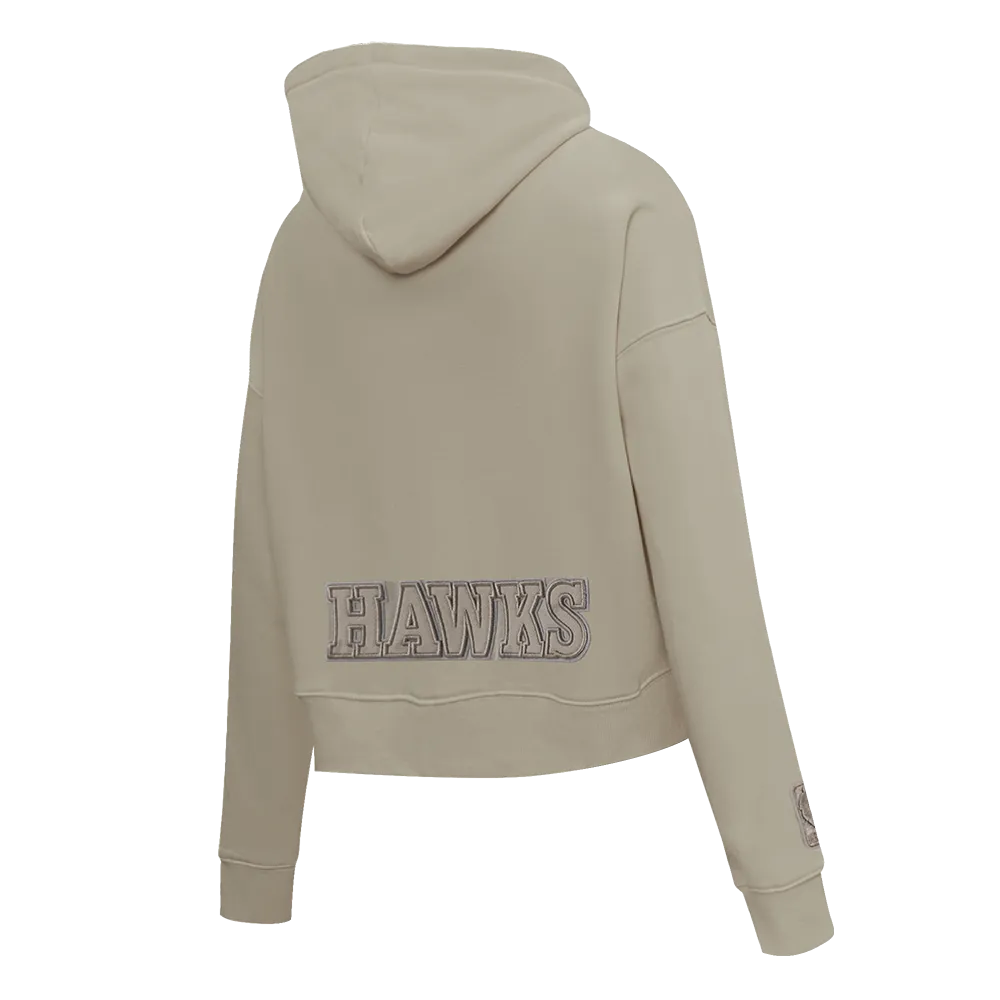 NBA ATLANTA HAWKS NEUTRAL WOMEN'S CROPPED PO HOODIE (TAUPE)