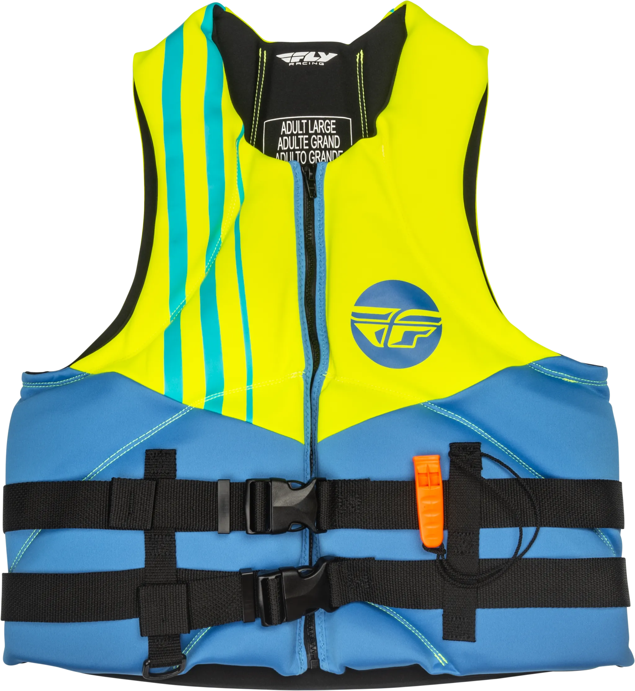 NEOPRENE FLOTATION VEST BLUE/HI-VIS/TEAL LG