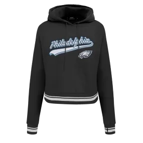 NFL PHILADELPHIA EAGLES SCRIPT TAIL WOMEN'S RIB FLC CROPPED PO HOODIE (BLACK)