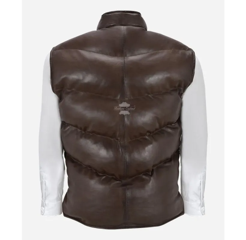 NITROGEN Mens Puffer Gilet Leather Sleeveless Padded Jacket