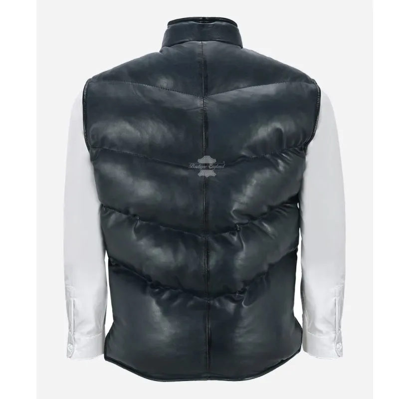 NITROGEN Mens Puffer Gilet Leather Sleeveless Padded Jacket