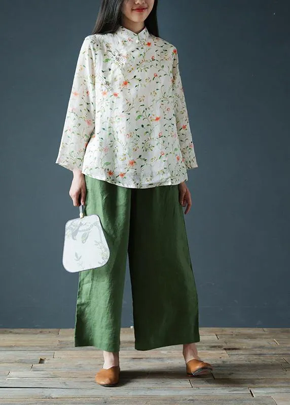 Original design cotton and linen pants retro elastic waist wide-leg pants