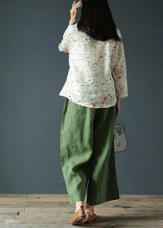 Original design cotton and linen pants retro elastic waist wide-leg pants