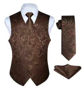 Paisley 3pc Suit Vest Set - E-BROWN