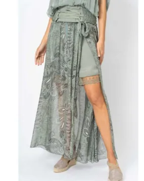 Palm Leaf Print Long Skirt In Olive | Olive