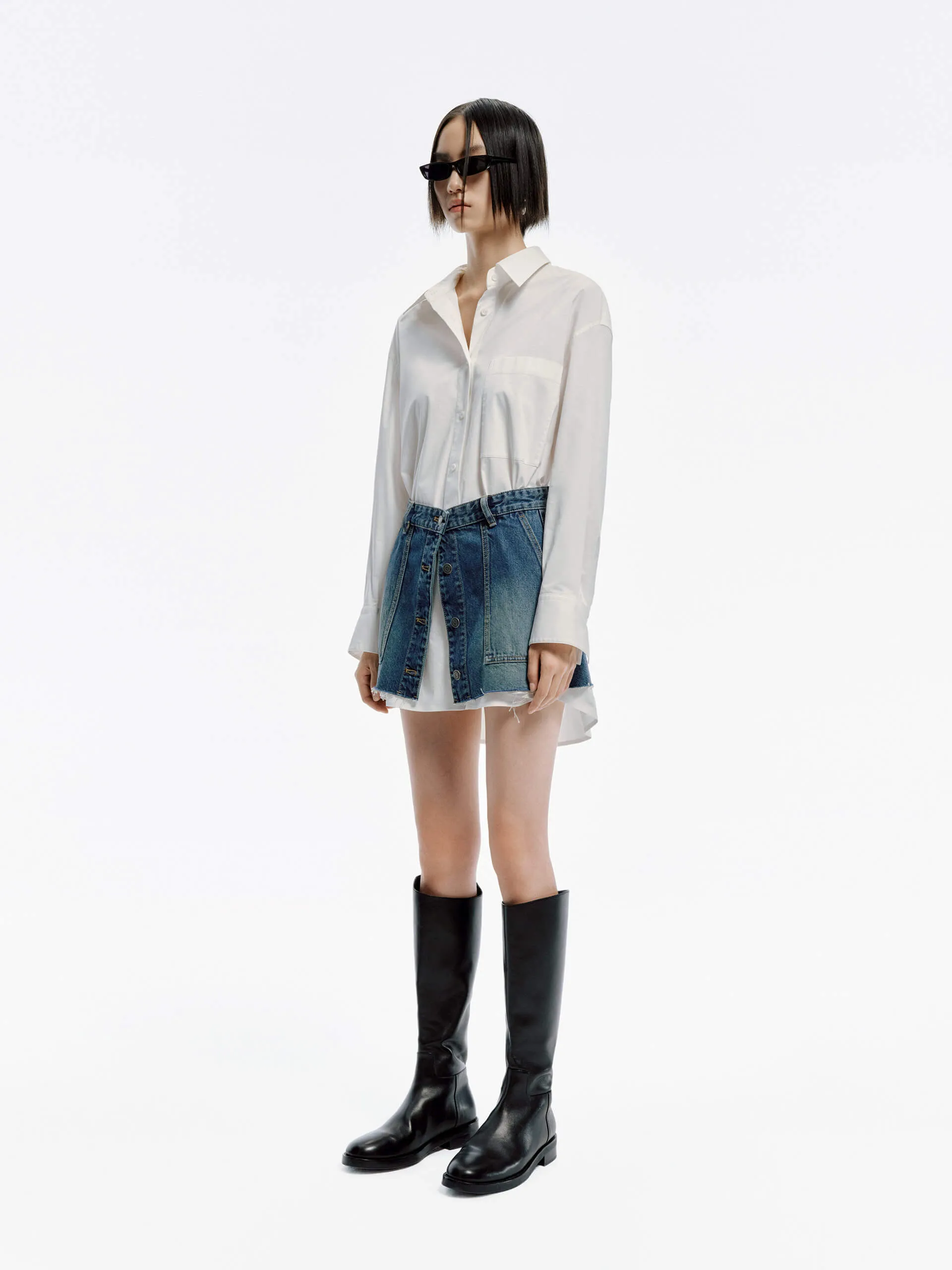 Paneled Denim Shirt Dress