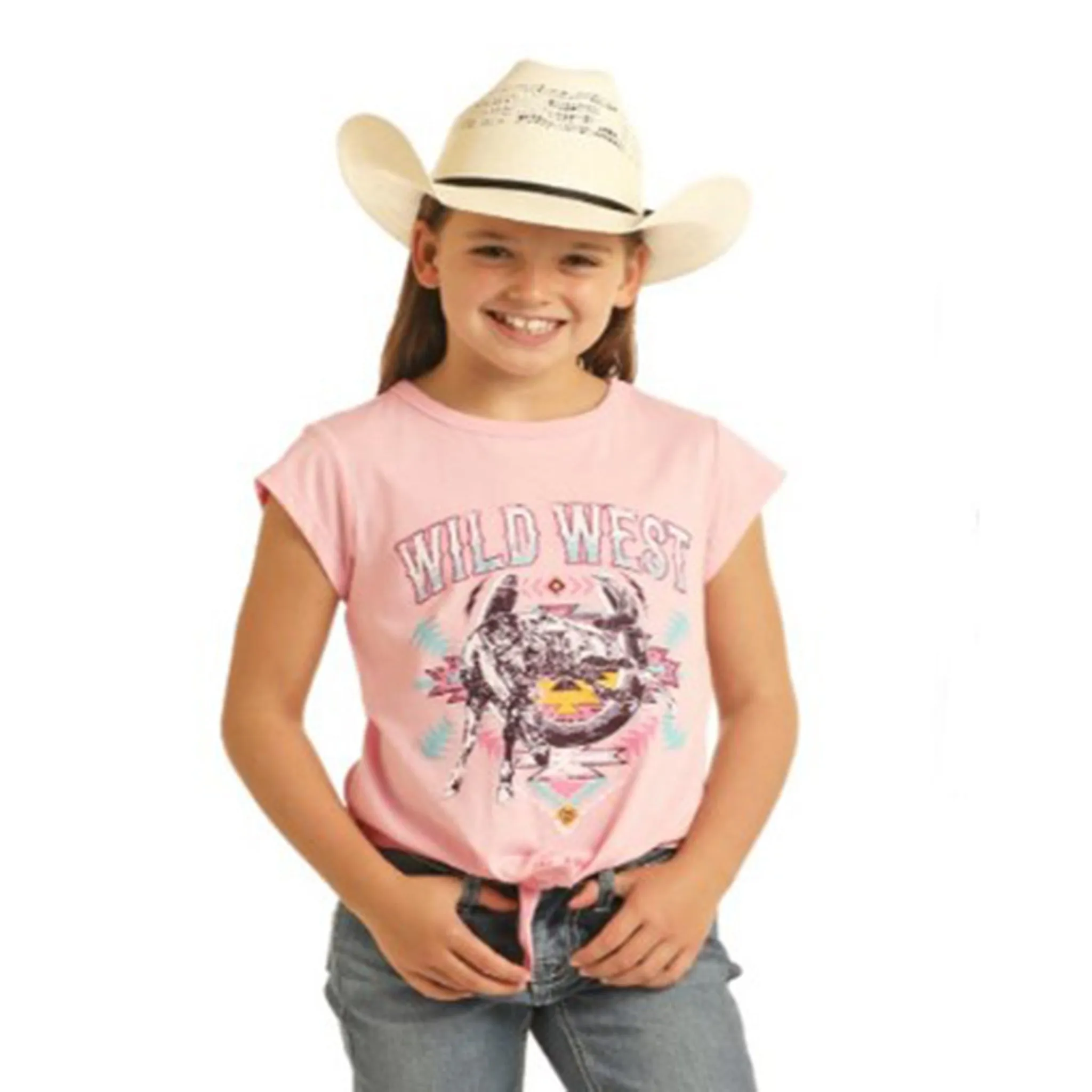 Panhandle Slim Girl's Pink Tied Wild West Tee