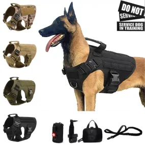 Pet German Shepherd K9 Tactical Military Vest Harness and Leash Set