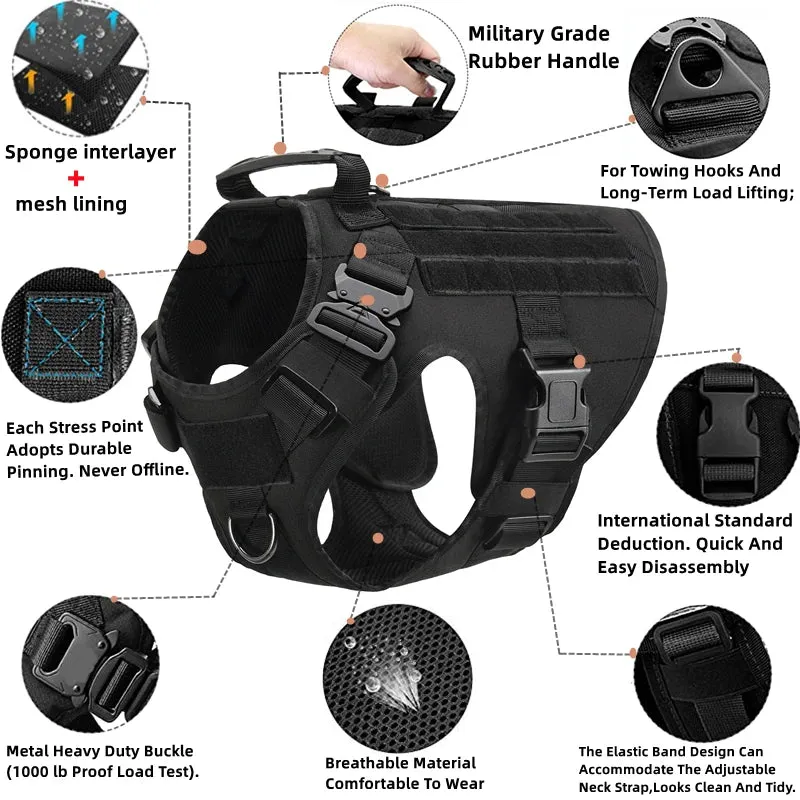 Pet German Shepherd K9 Tactical Military Vest Harness and Leash Set