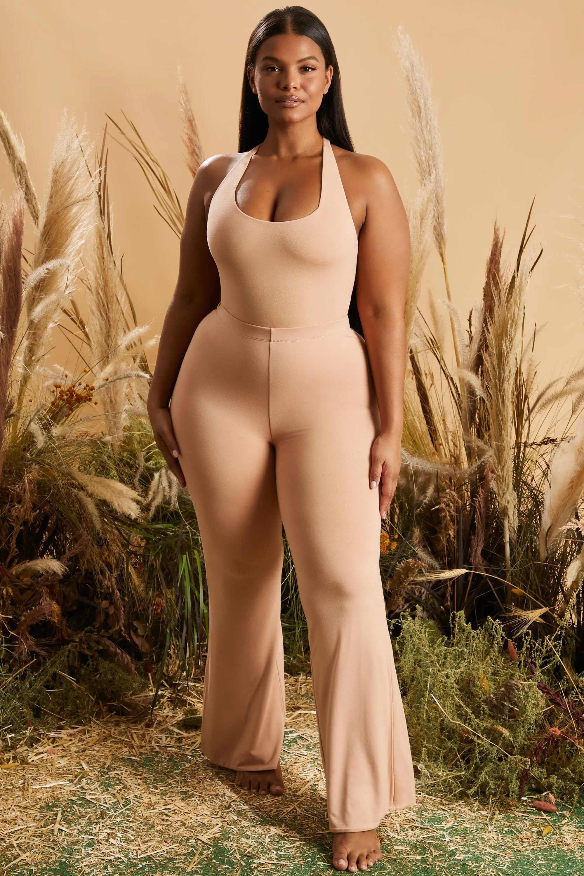 Petite Split Hem Leggings in Tan