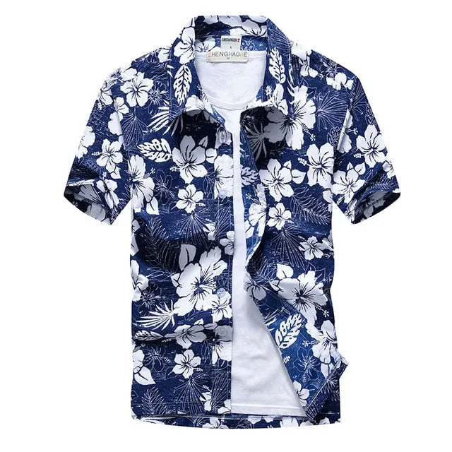 Pink Hawaiian Beach Short Sleeve Shirt Men Summer Fashion Shirts