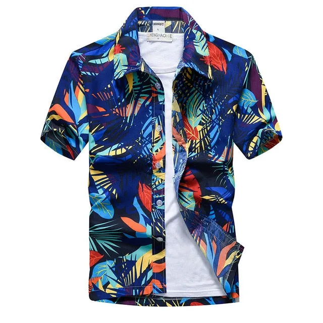 Pink Hawaiian Beach Short Sleeve Shirt Men Summer Fashion Shirts