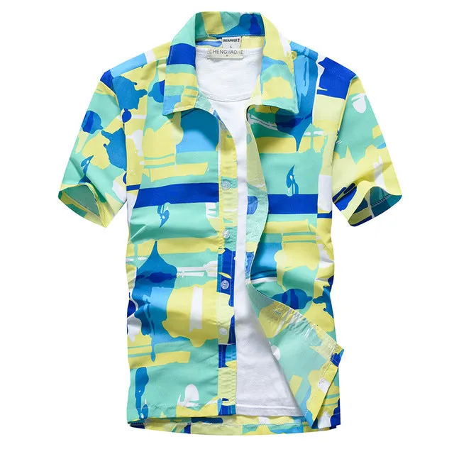 Pink Hawaiian Beach Short Sleeve Shirt Men Summer Fashion Shirts