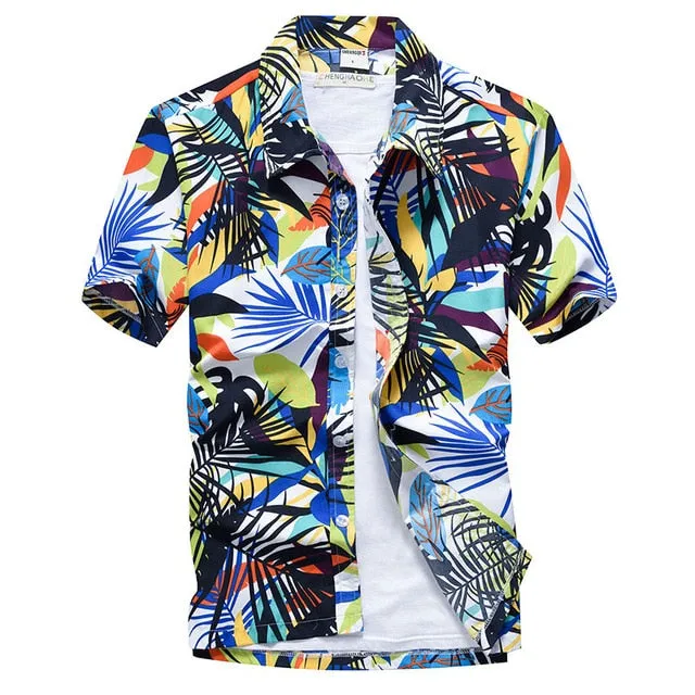 Pink Hawaiian Beach Short Sleeve Shirt Men Summer Fashion Shirts