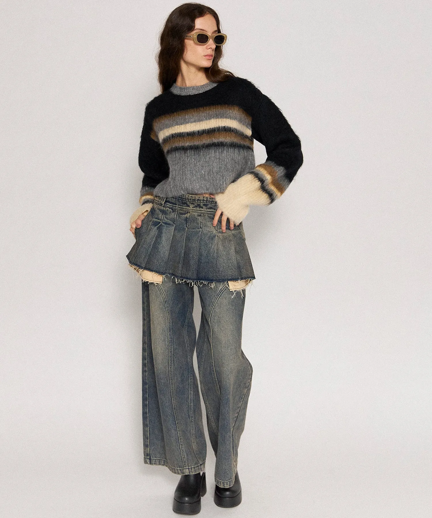 Pleated Skirt Layered Pants