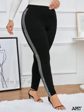 Plus Size All Season High Waisted Tight Fitting Bright Diamond Slimming Fashionable Leggings