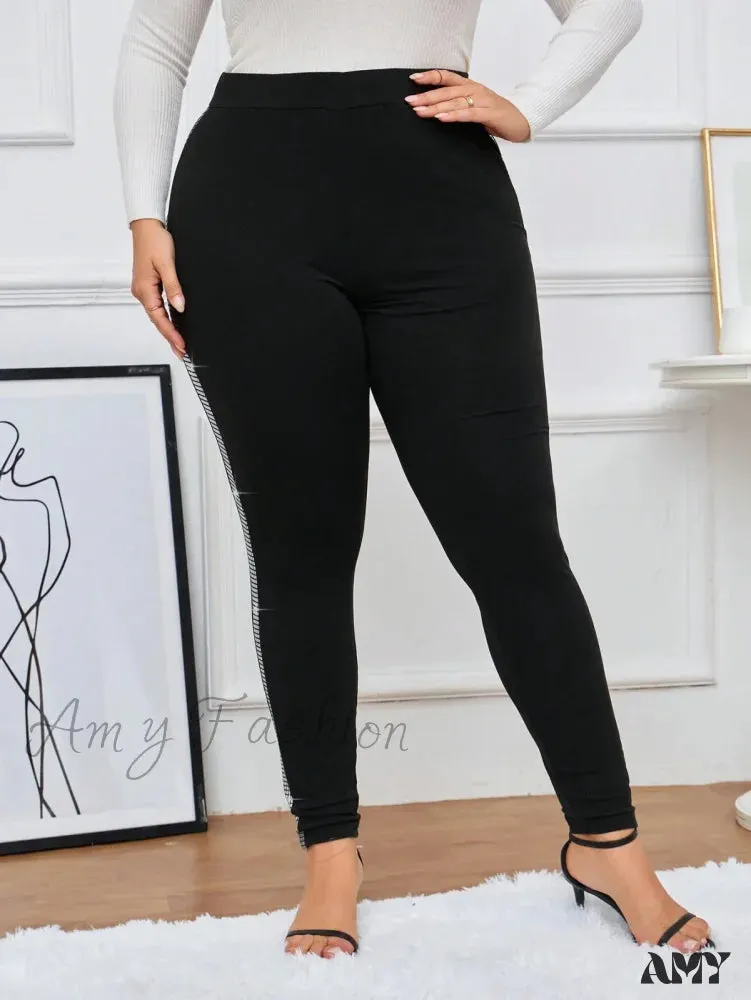 Plus Size All Season High Waisted Tight Fitting Bright Diamond Slimming Fashionable Leggings