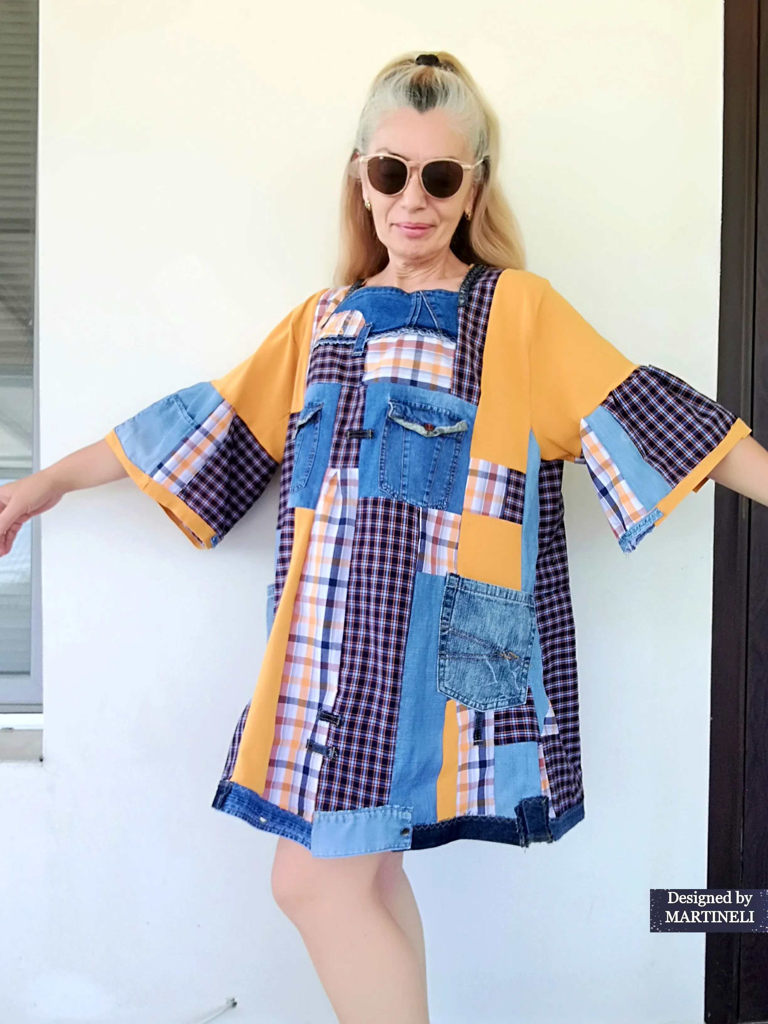 Plus Size Denim Shirt Dress 3XL Patchwork Summer Shirt Dress