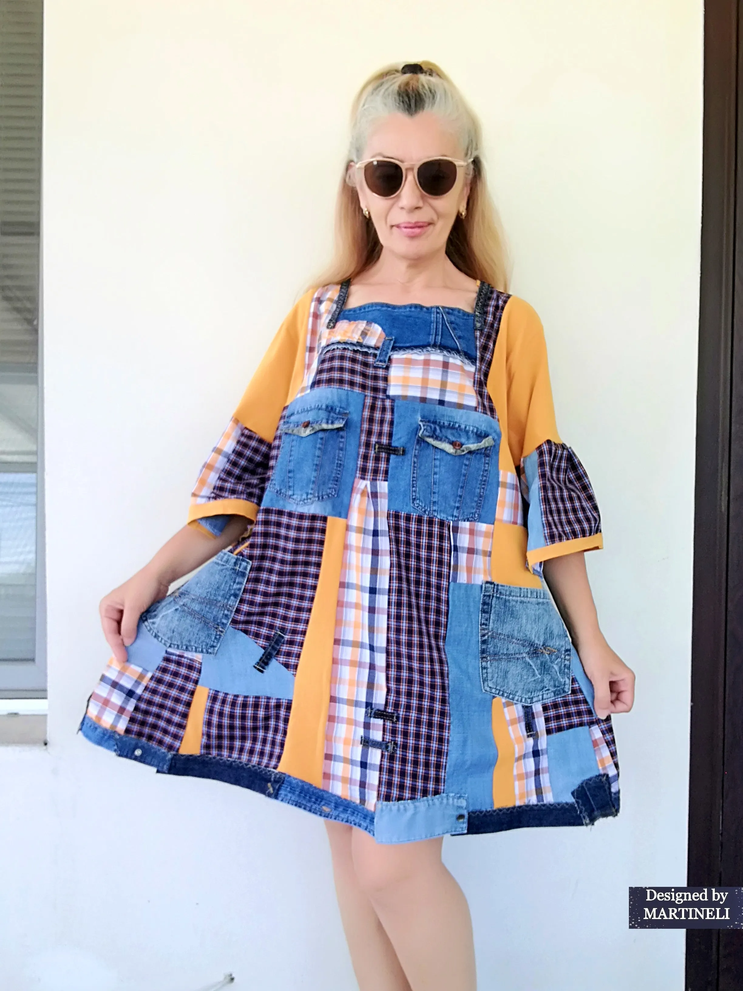 Plus Size Denim Shirt Dress 3XL Patchwork Summer Shirt Dress