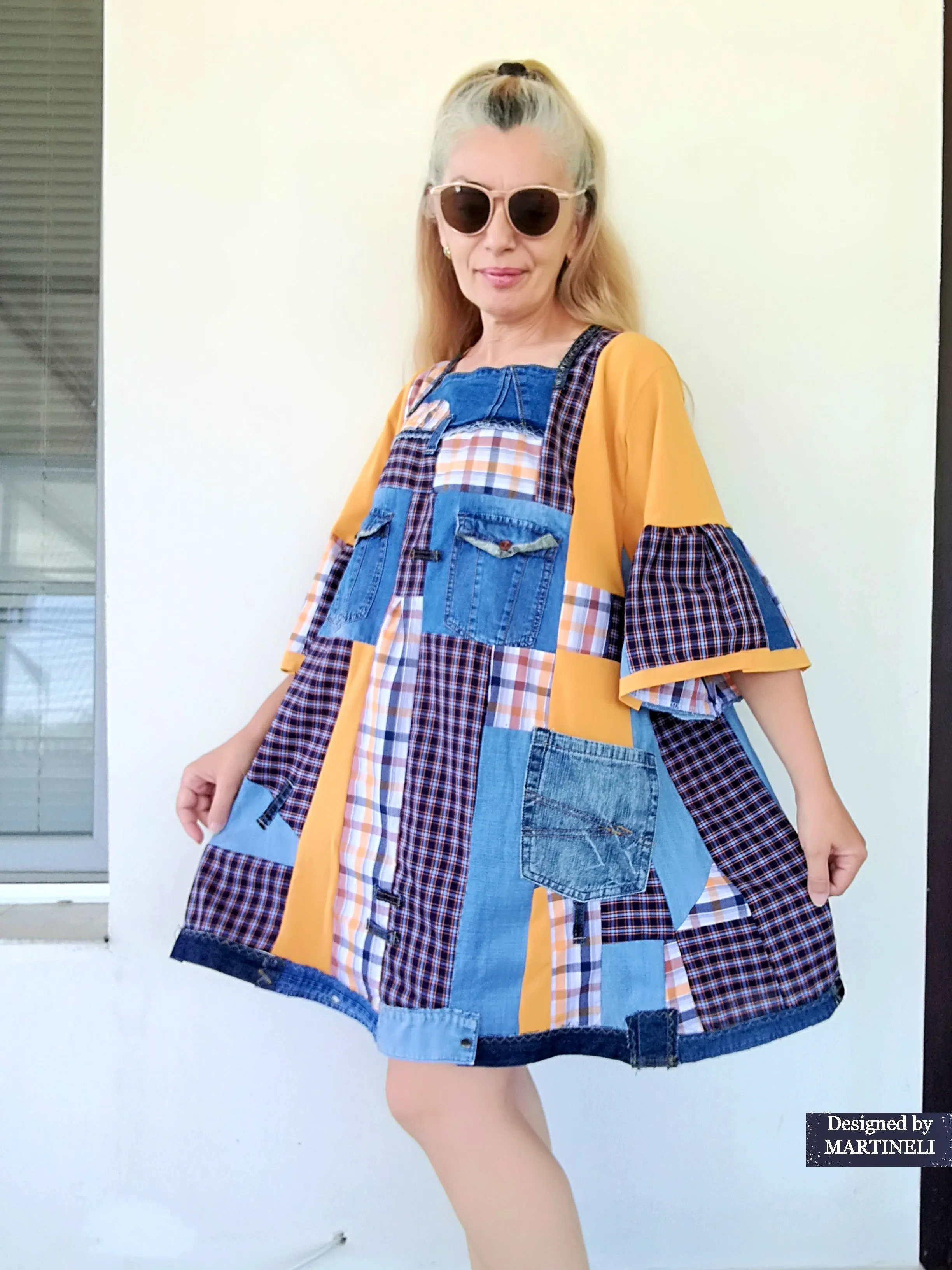 Plus Size Denim Shirt Dress 3XL Patchwork Summer Shirt Dress