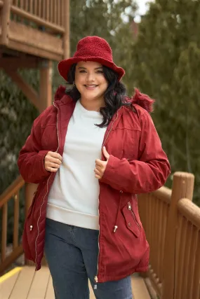 Plus Size Red Reversible Vegan Fur Cotton Puffer Jacket