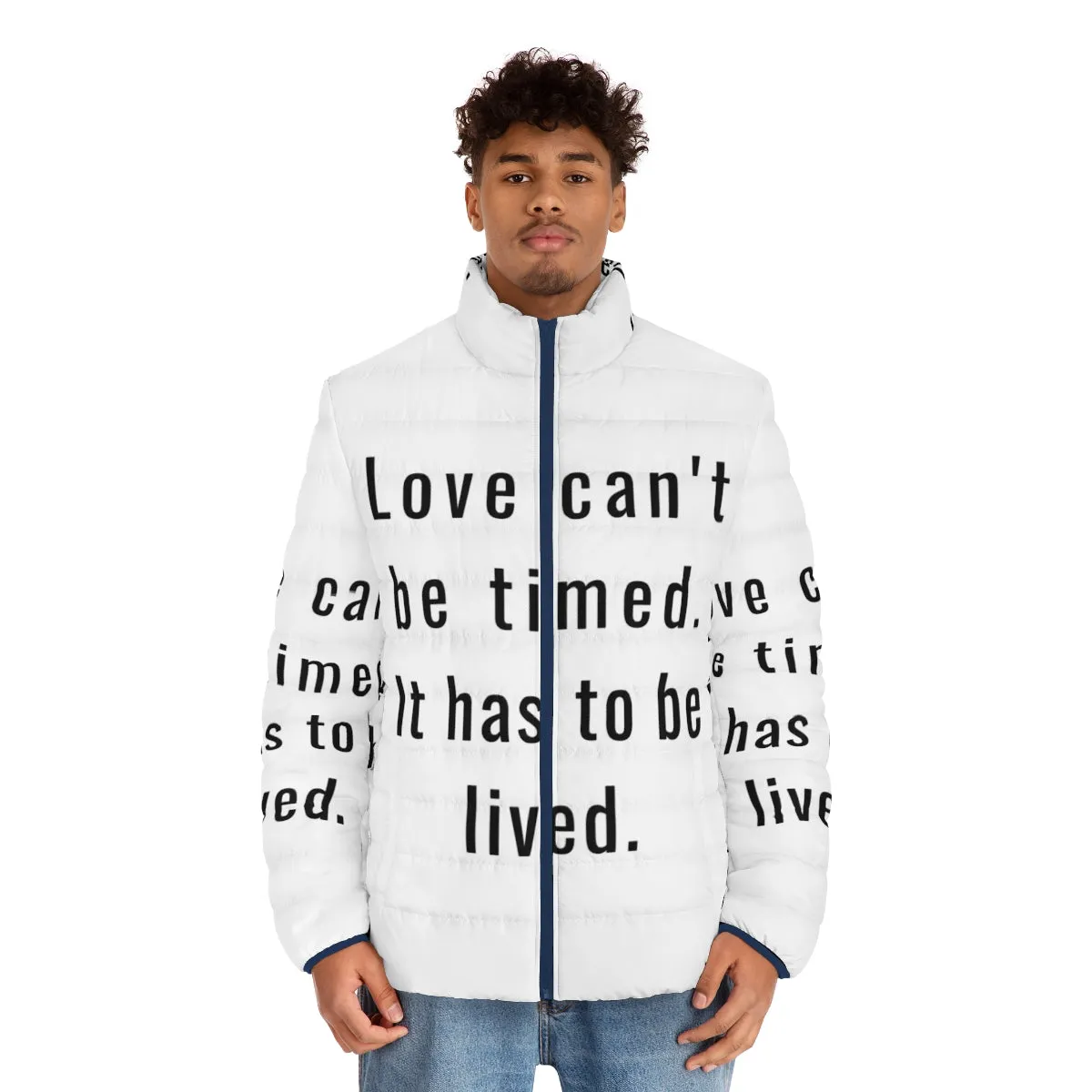 "Berlin's Love Quote Puffer Jacket - Money Heist Inspired Fashion"