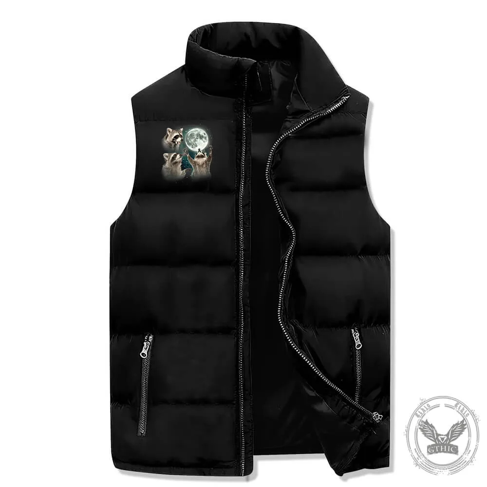 Raccoon Howling At The Moon Casual Zip Warm Vest Top