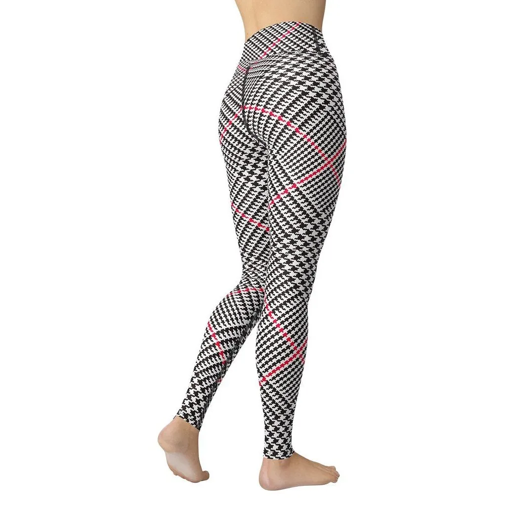 Red Houndstooth Plaid Yoga Leggings