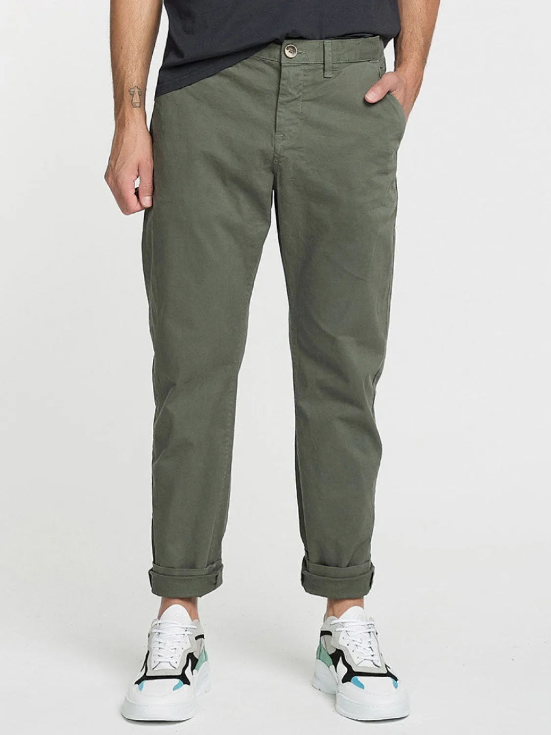 Regular Fit Cotton Blend Garment Washed Chino Pants Khaki