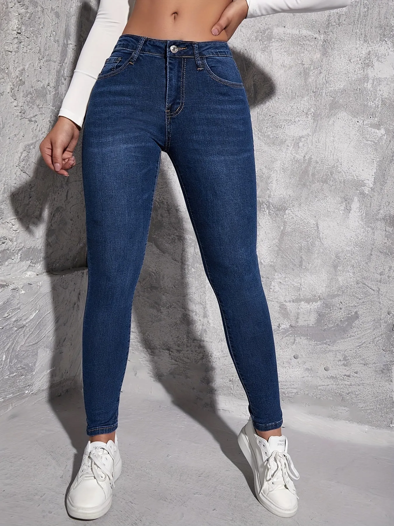 Retro Stretchy Flaxen Skinny Jeans for Women