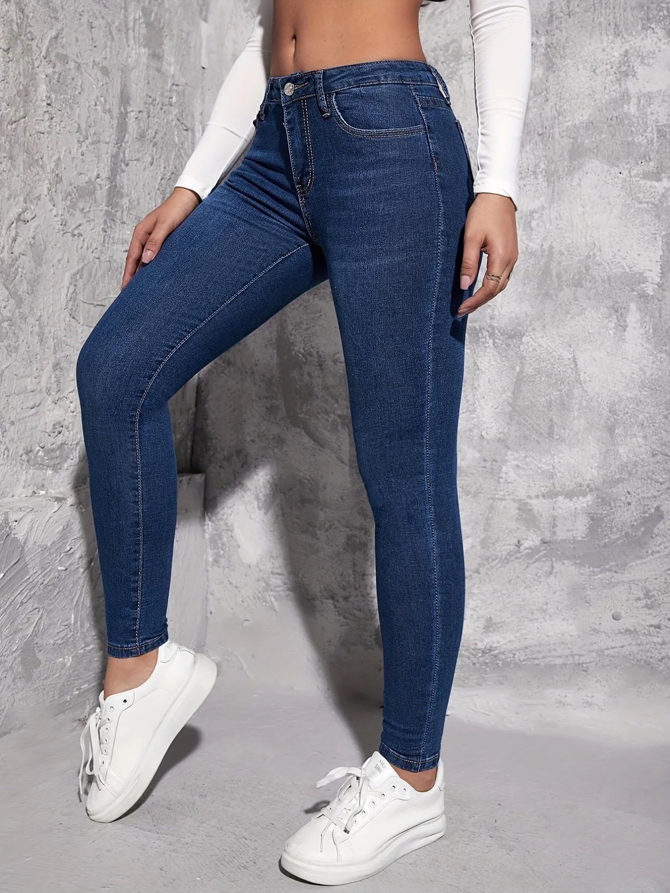 Retro Stretchy Flaxen Skinny Jeans for Women